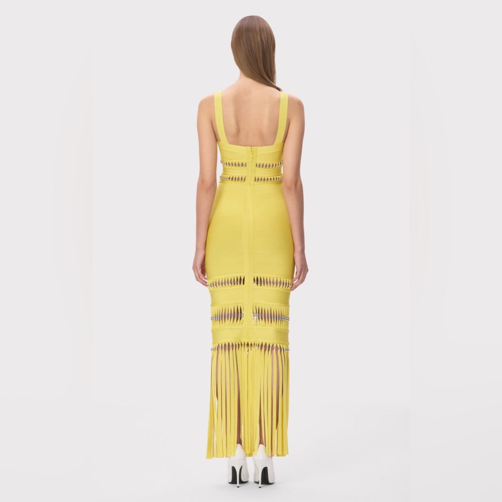 Yellow Sleeveless Fringe Bandage Dress - Picture 2 of 5